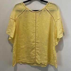 Simple NYC Women’s Yellow Linen Blouse Sz L Flutter Sleeve Lightweight Summer